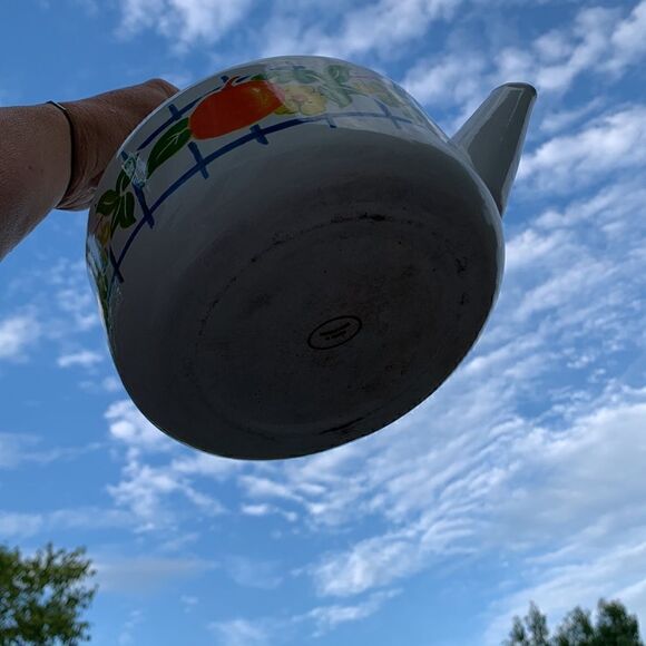 1950’s Fruit Persimmon Vintage enamel tea kettle floral design cottage core‎ - Picture 6 of 8